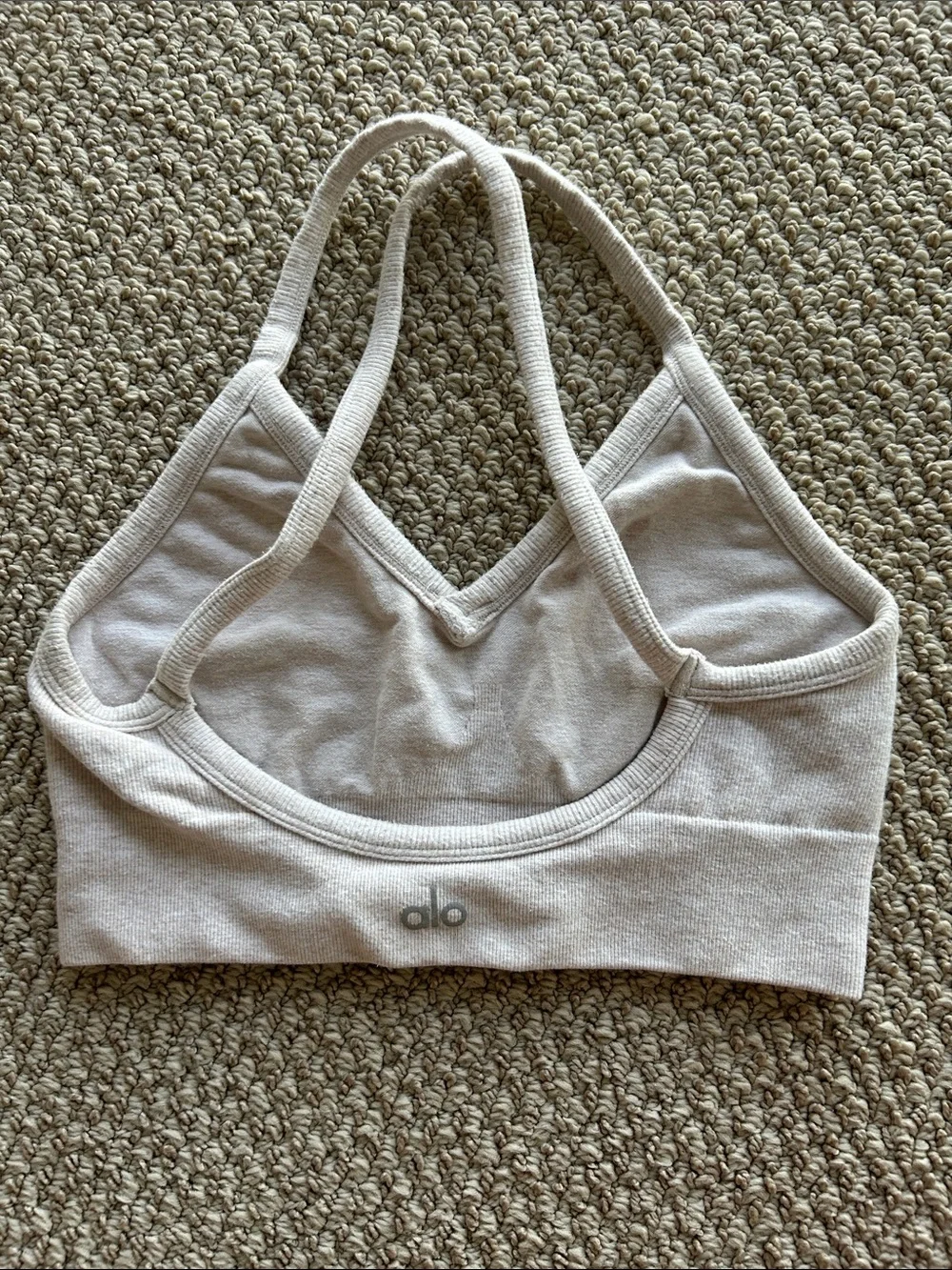 ALO Yoga Ribbed Strappy Sports Bra in Cream